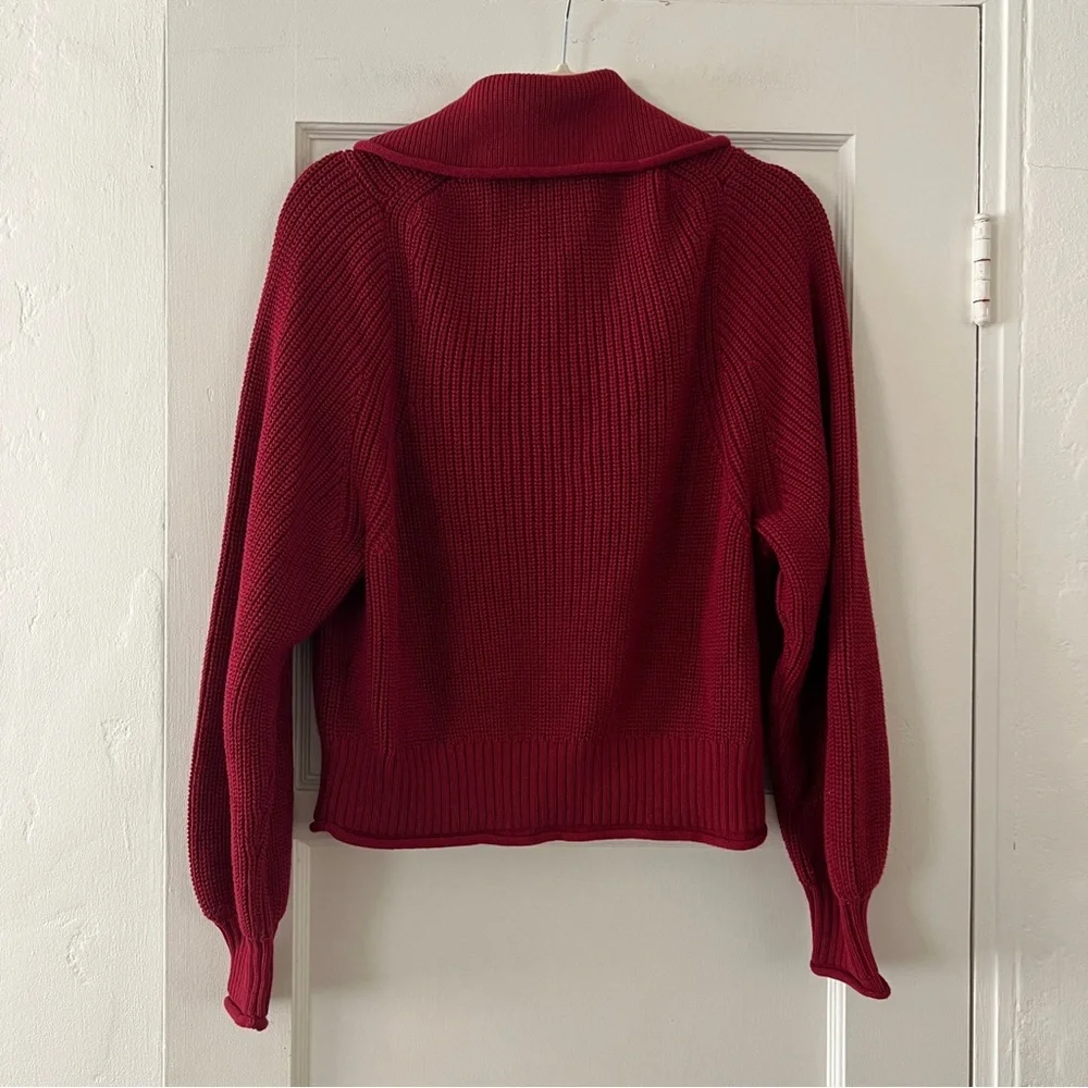 J Crew NWOT Womens Red Maroon Ribbed Cotton Button Collar Sweater Small - Picture 9 of 15